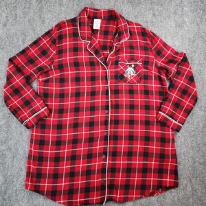 Disney Nightshirt Womens XL Red Minnie Mouse Plaid Flannel Embroidered Pocket